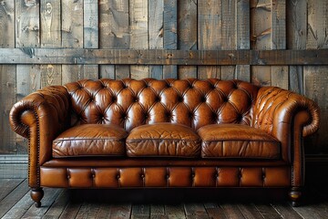 stylist and royal brown chesterfield sofa, space for text, photographic