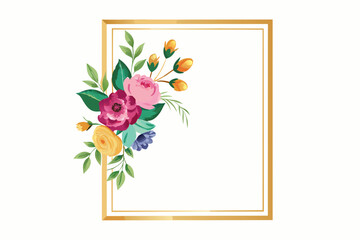 gold frame with flowers and leaves on a white bac 