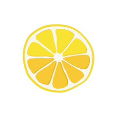 Yellow thin slice of lemon. Isolated vector sliced fruit in flat style. Summer clipart for design