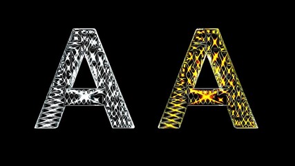 Beautiful illustration of silver and golden English alphabet A on plain black background