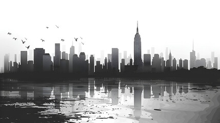 Black and white panorama city Vector artwork, generative Ai