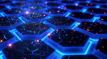 Abstract Futuristic Technology background with hexagons and glowing neon lights in blue color. digital and network concepts.