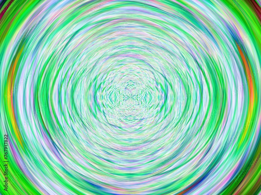 Poster vortex with circle shapes, green color - abstract graphic with effect of depth of space, motion, rot