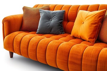 stylist and royal Modern orange textile sofa on isolated white background. Furniture for modern interior