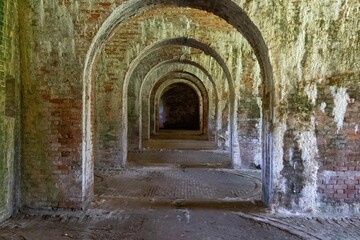 Fototapeta na wymiar Iconic Fort Morgan State Historic Site brick tunnel in Baldwin County, Alabama