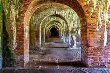 Fototapeta premium Iconic Fort Morgan State Historic Site brick tunnel in Baldwin County, Alabama