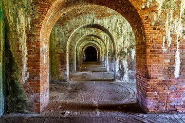 Iconic Fort Morgan State Historic Site brick tunnel in Baldwin County, Alabama