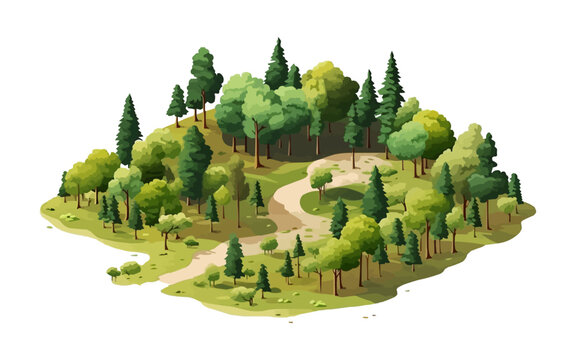 forest isometric vector flat minimalistic isolated illustration