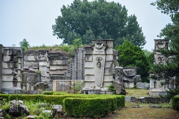 Gorgeous view of the walls of the ruined Yuanmingyuan summer palace in Beijing