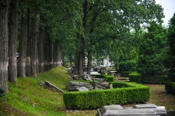 Picturesque landscape of a park with the ruins of the Yuanmingyuan Summer Palace, China