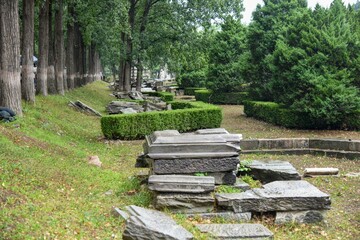 Scenic landscape of a park with the ruins of the Yuanmingyuan Summer Palace, China