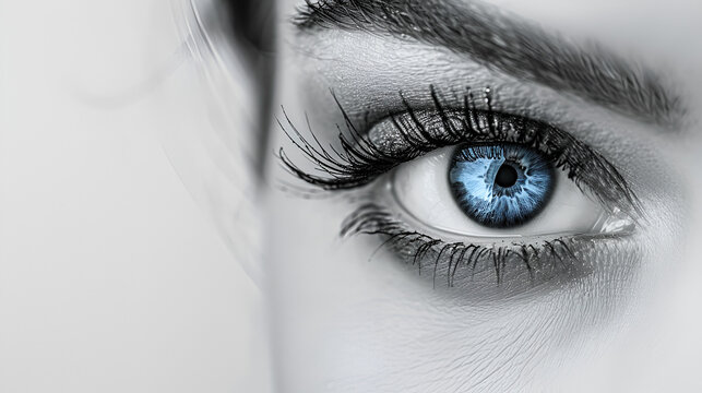 Blue eye of a woman Wide banner, generative Ai