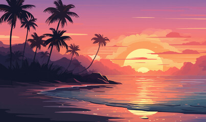 Fototapeta na wymiar Serene Beach Sunset with Atmospheric Gradients isolated vector style illustration
