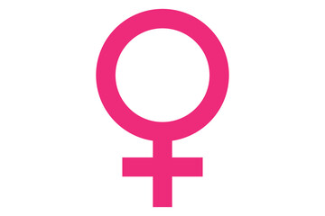 Obraz premium The bright pink female gender symbol representing womanhood and femininity isolated on a clean, solid white background for presentations.