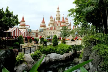 Fotobehang Beautiful view of Universal Studios theme park in Singapore. © Wirestock