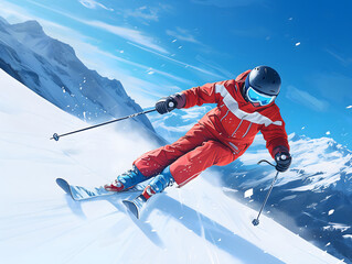 Skiers downhill skiing from snowy slopes