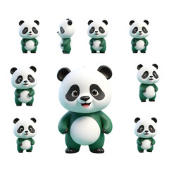 3d rendering of cartoon panda on Isolated transparent background png. generated with AI