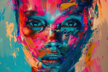 Abstract digital art portrait of a person, colorful and expressive brush strokes