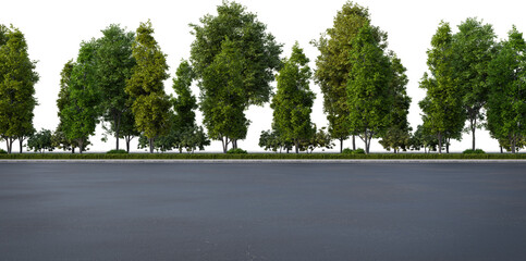 Realistic roadside with bush and tree. 3d rendering of city landscaped objects.