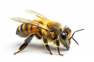 bees on a white background - obrazy, fototapety, plakaty