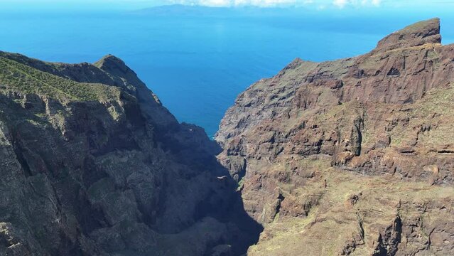 Aerial View of Volcanic Mountain Masca Landscape in Tenerife, Canary Islands,  Natural Beauty, Scenic Drone Footage of Wild Nature, Travel and Adventure Destination