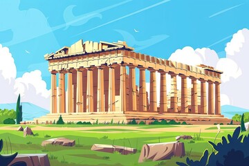 Fototapeta na wymiar Ancient Greek Acropolis of Athens in classical architectural style, famous landmark vector illustration
