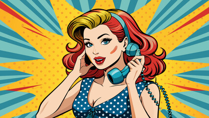 pin up woman answers the phone vector pop art com