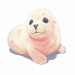 A smiling seal pup lounging its eyes sparkling with mischief against the clean white backdrop