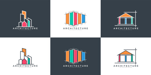 Building logo line business card. Creative real estate logo and business card design template vector icon.