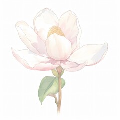 A watercolor magnolia its grand bloom opening wide on a white canvas a testament to natures elegance