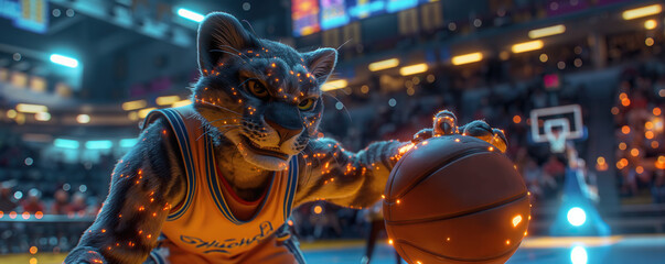 basketball mascot lynx - obrazy, fototapety, plakaty