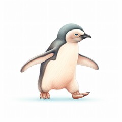 Obraz premium Curious penguin chick waddling its fluffy texture contrasted sharply with the white canvas embodying innocence