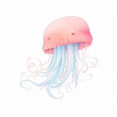 Obraz na płótnie Canvas Gentle jellyfish drifting its translucent tentacles painted with watercolor hues on a white background