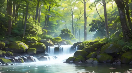 Fotobehang waterfall in the forest © 大地 要