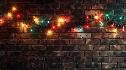 photo realistic christmas lights laid out beautifully for top down photo dim lighting brick background   - obrazy, fototapety, plakaty