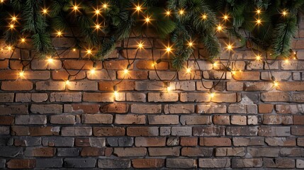 photo realistic christmas lights laid out beautifully for top down photo dim lighting brick background   - obrazy, fototapety, plakaty