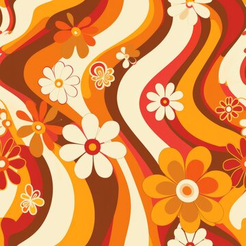 Seamless retro pattern. Trendy backgrounds in 70s style. Nostalgia, abstract floreal ornaments, vintage backgrounds, wallpaper