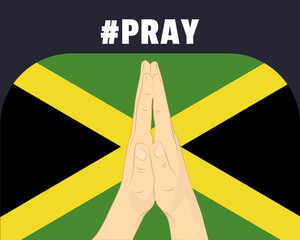 Pray for Jamaica, help or support concept, Jamaica flag with praying hands