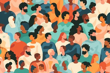 Colorful flat illustration of diverse crowd representing inclusion and diversity concept - obrazy, fototapety, plakaty