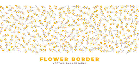 Vector floral border pattern. Mimosa blossoms various shapes flat illustration. Seamless border pattern with simple tree branches with yellow round shape flowers. Botanical vector.