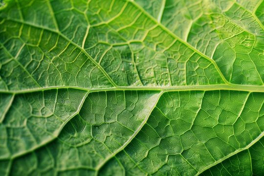Detailed Close-up of Green Leaf Texture, Capturing the Intricate Patterns and Veins, nature photography