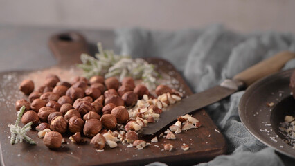 Dark chocolate truffles with hazelnuts