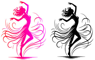 Dancing girl silhouette of vector illustration, dancing girl, Dancer Black And White, girl dance