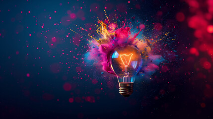 Innovative Explosion: Creative Light Bulb Bursting with Colorful Paint. Creative Idea Concept.