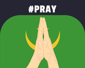 Pray for Mauritania, help or support concept, Mauritania flag with praying hands