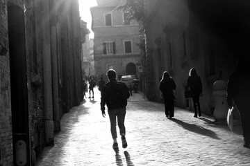 Students Walking on the Street in Macerata, Italy