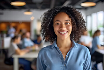 Fototapeta premium African American Woman smiling in Office Space