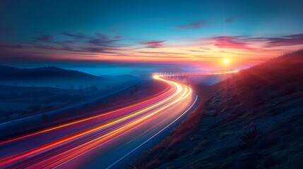Colorful light trails with motion effect. Car high speed light lines - obrazy, fototapety, plakaty
