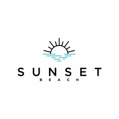 sunset beach logo vector