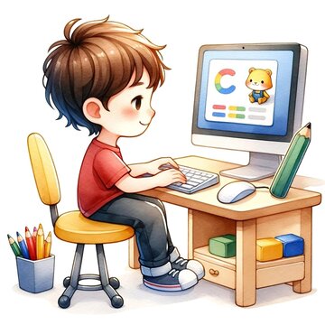 Child Engaged in Computer Learning
